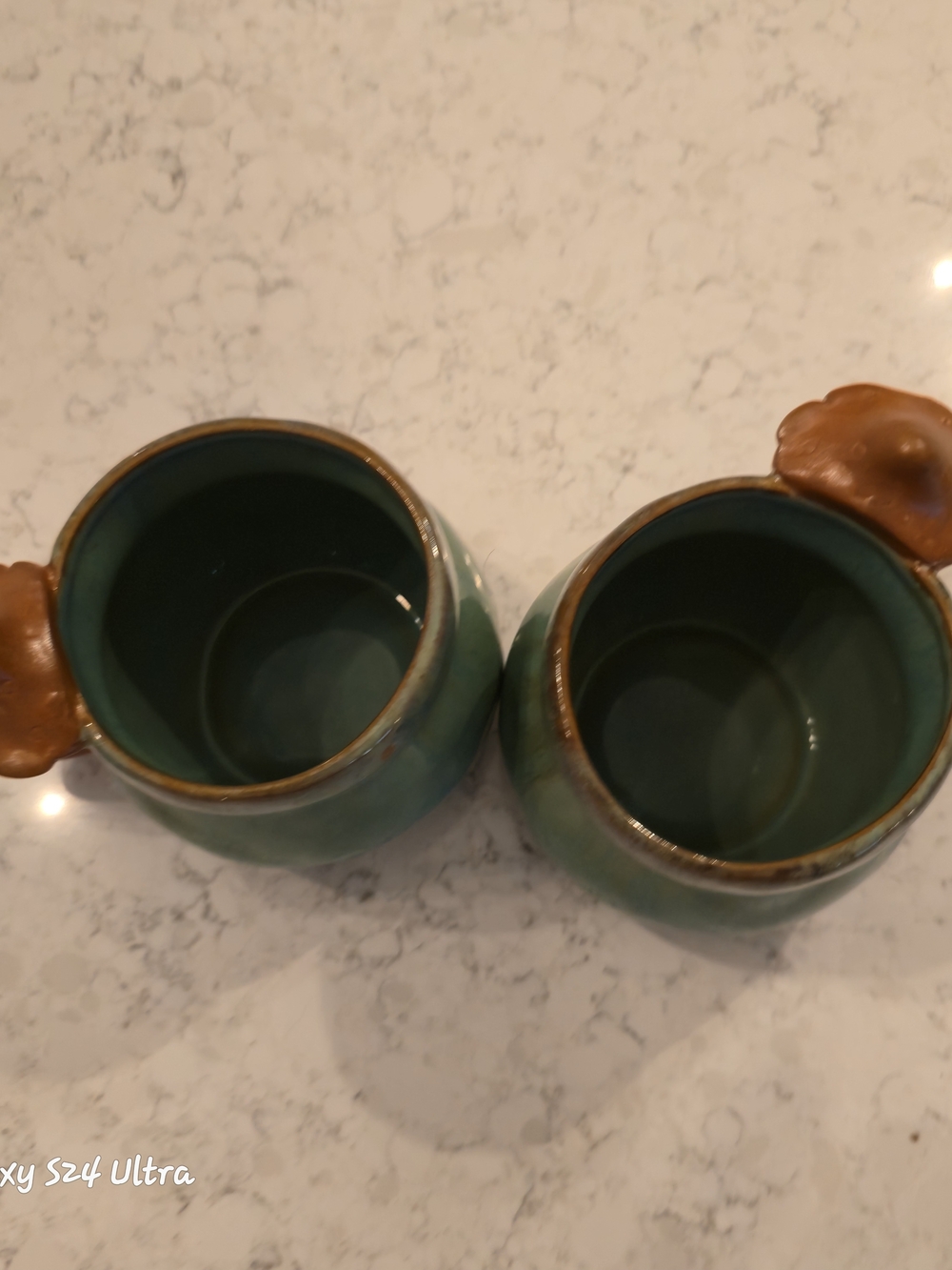 Source Unknown Green Blue Ceramic Mugs with Brown Handles - Set of 2 - Picture 8 of 9